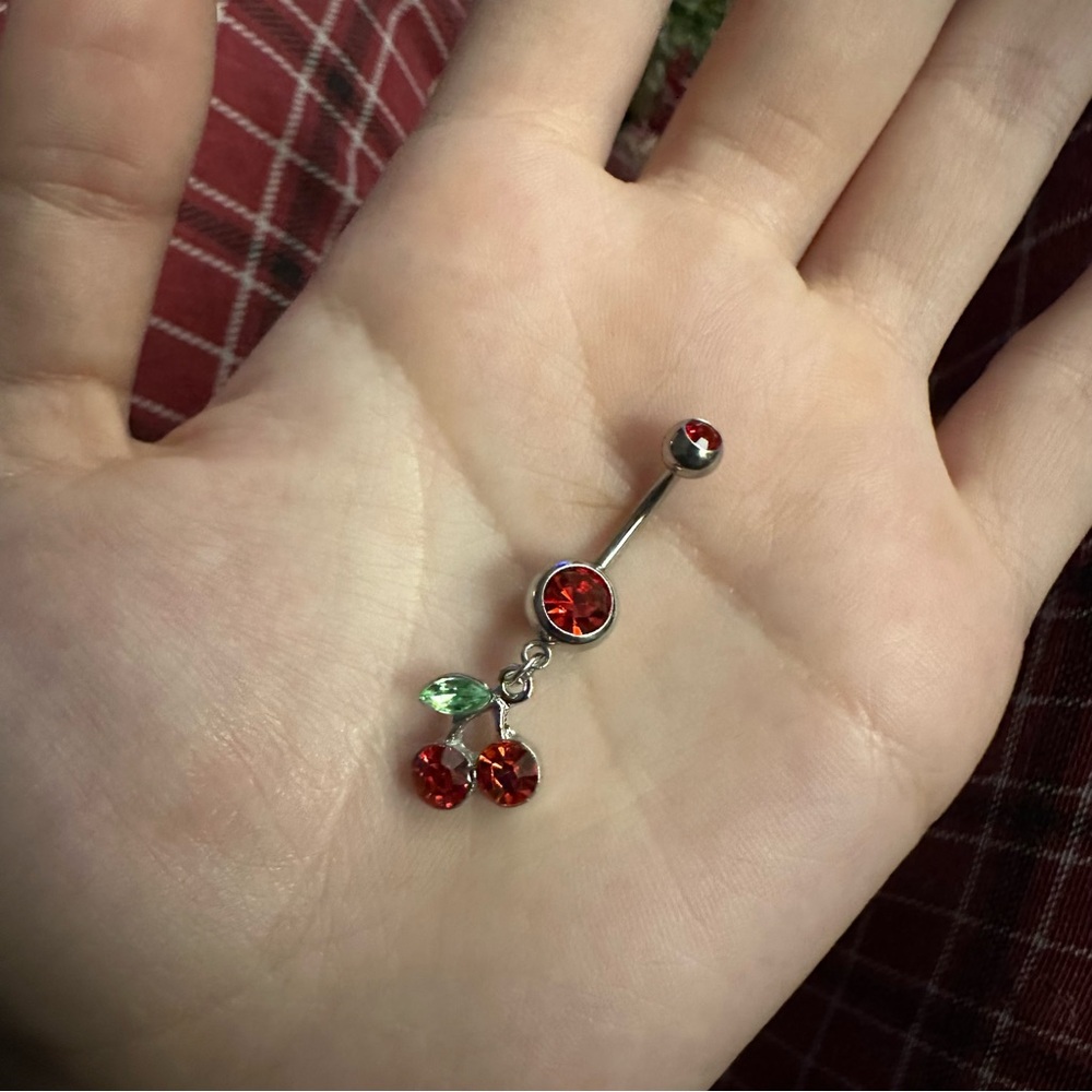 silver cherry dangly naval piercing